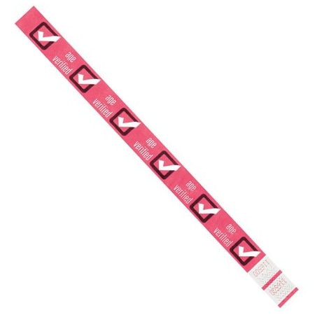 Bsc Preferred 3/4 x 10'' Pink ''Age Verified'' Tyvek Wristbands, 500PK BUY00022009